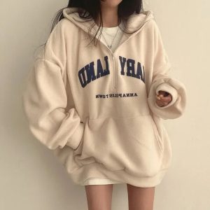 Retro Campus Half-Zip Hoodie - Y2K Outfits for Women, Cute & Aesthetic