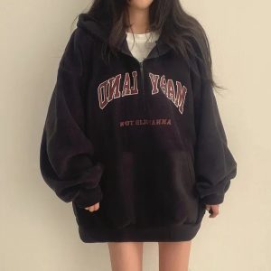 Retro Campus Half-Zip Hoodie - Y2K Outfits for Women, Cute & Aesthetic