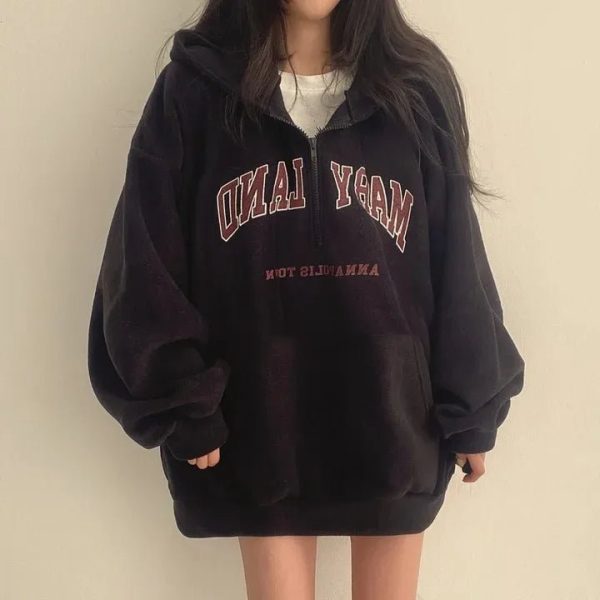 Retro Campus Half-Zip Hoodie - Y2K Outfits for Women, Cute & Aesthetic