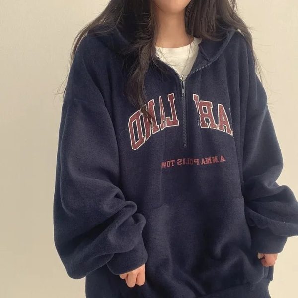 Retro Campus Half-Zip Hoodie - Y2K Outfits for Women, Cute & Aesthetic