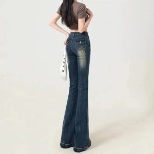 Retro Embroidered Flare Jeans - Y2K Outfits for Women, Cute & Aesthetic