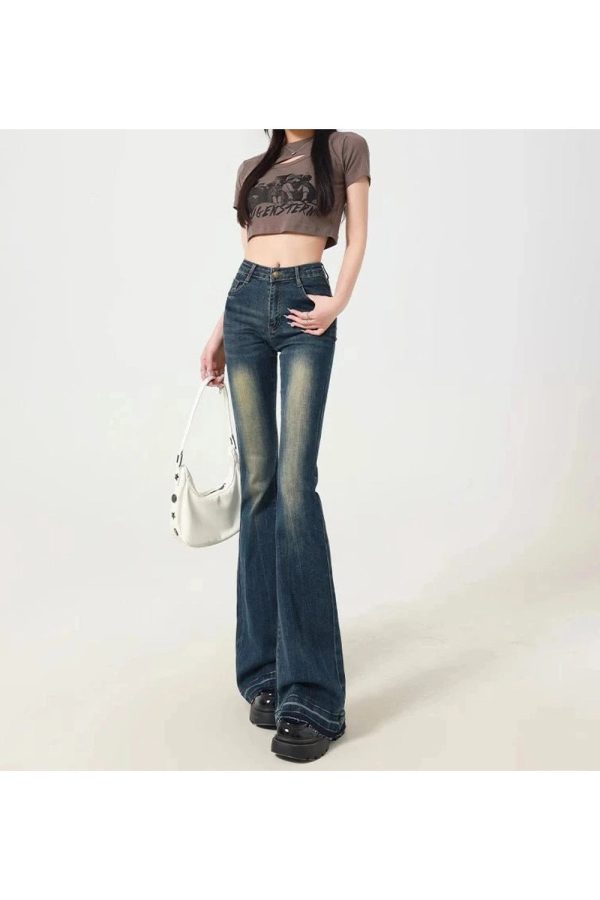 Retro Embroidered Flare Jeans - Y2K Outfits for Women, Cute & Aesthetic