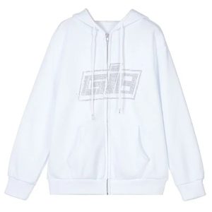 Rhinestone Logo Zip-Up Hoodie | Trendy Y2K Outfits for Women