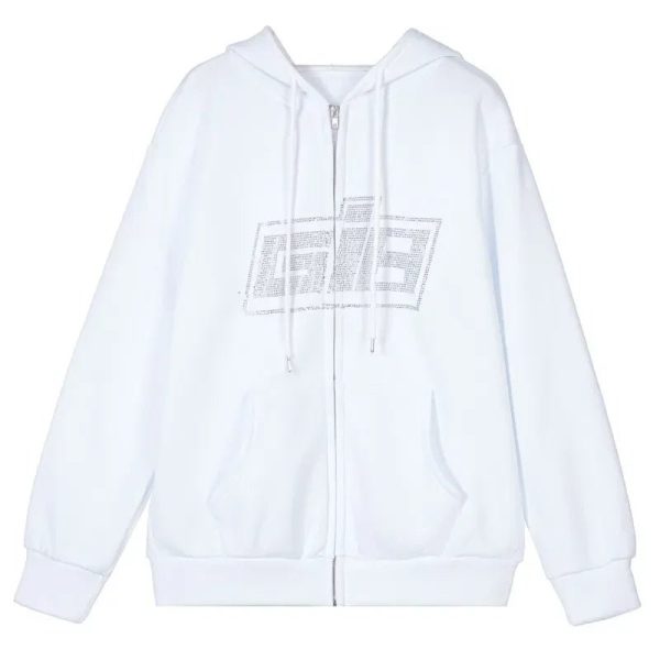 Rhinestone Logo Zip-Up Hoodie | Trendy Y2K Outfits for Women