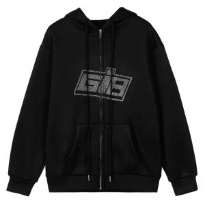 Rhinestone Logo Zip-Up Hoodie | Trendy Y2K Outfits for Women