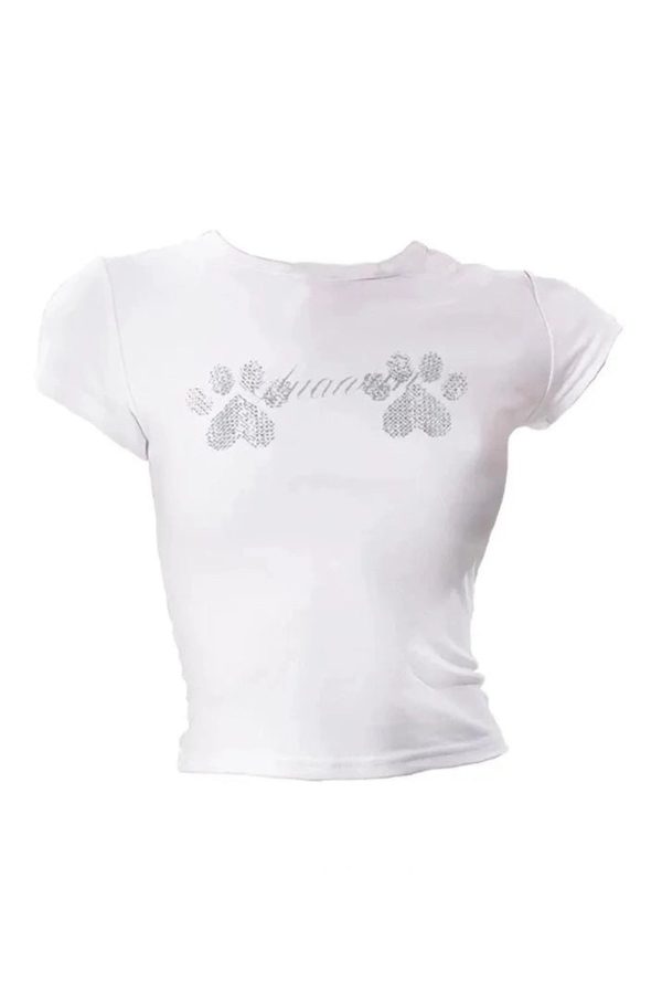 Rhinestone Paw Print Baby Top - Trendy Y2K Outfits for Women & Girls