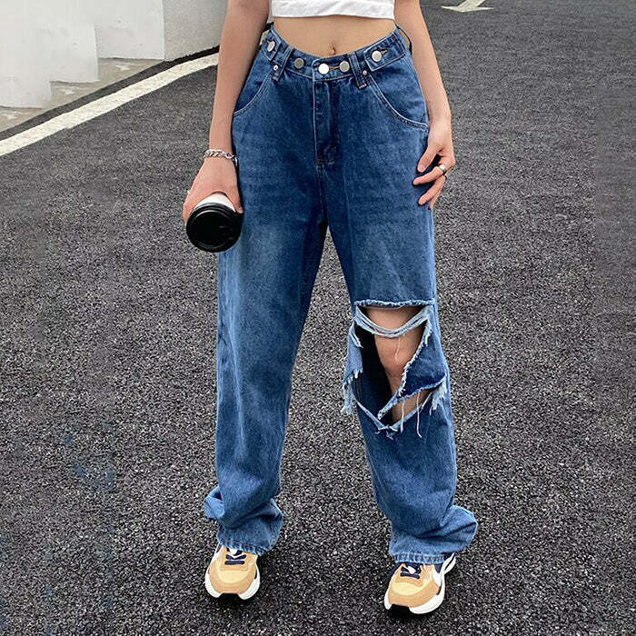 Ripped Baggy Jeans - Trendy Y2K Outfits for Women, Emo & Grunge Styles