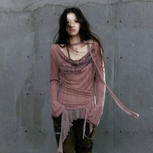 Rustic Dystopia Top - Trendy Y2K Outfits for Women, Emo & Club Styles