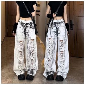 Shattered Chaos Ripped Jeans - Trendy Y2K Outfits for Women