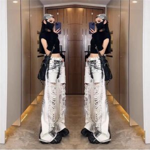 Shattered Chaos Ripped Jeans - Trendy Y2K Outfits for Women