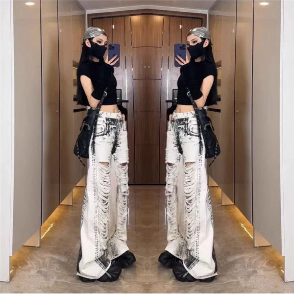 Shattered Chaos Ripped Jeans - Trendy Y2K Outfits for Women