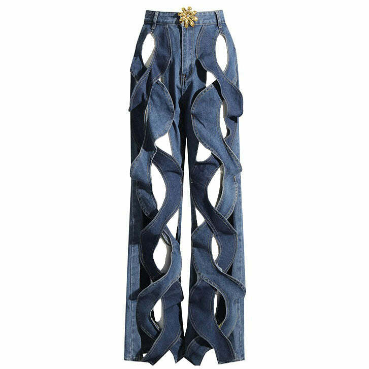 Showgirl Hollow Out Criss Cross Jeans - Trendy Y2K Outfits for Women