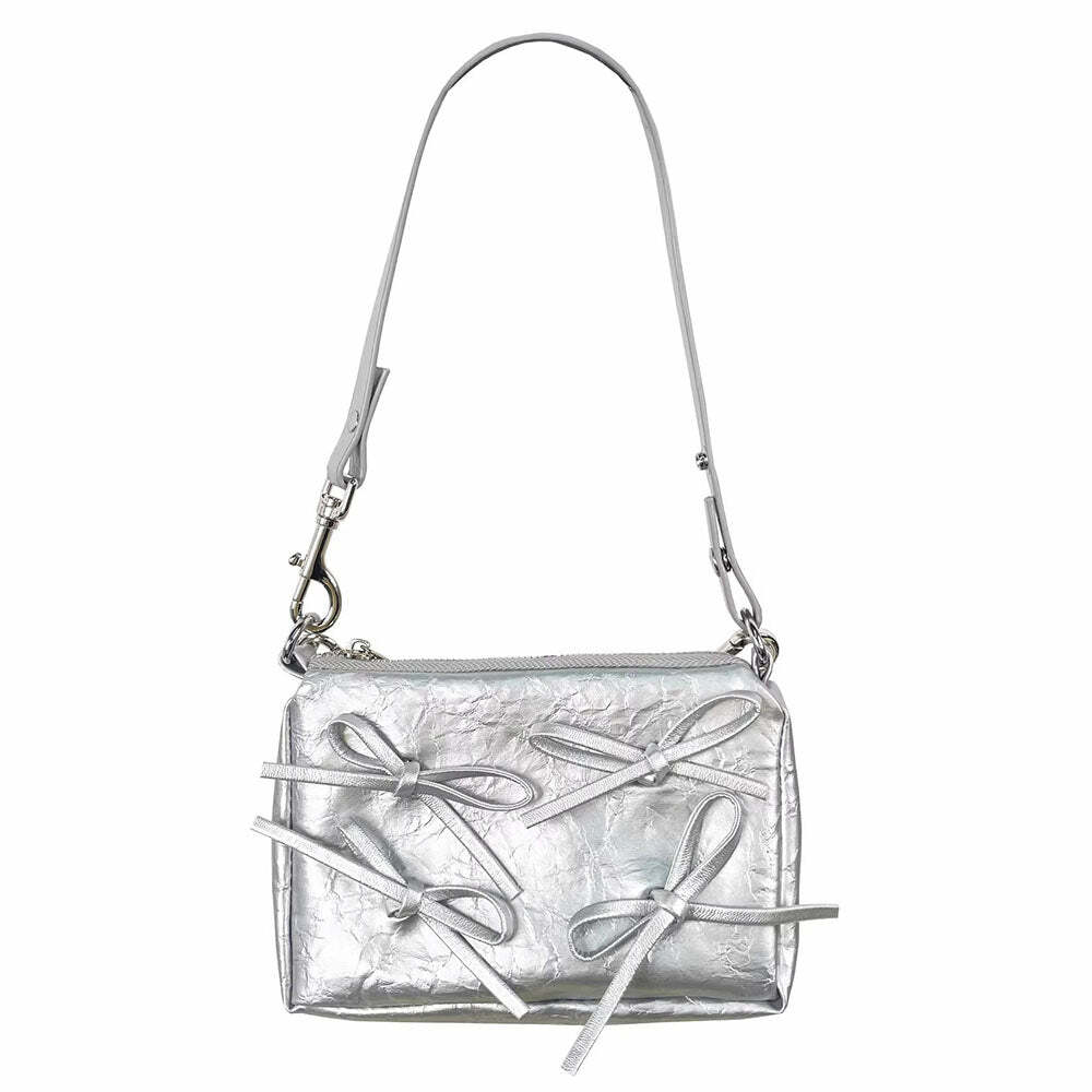 Silver Bows Shoulder Bag - Trendy Y2K Outfits for Women & Girls