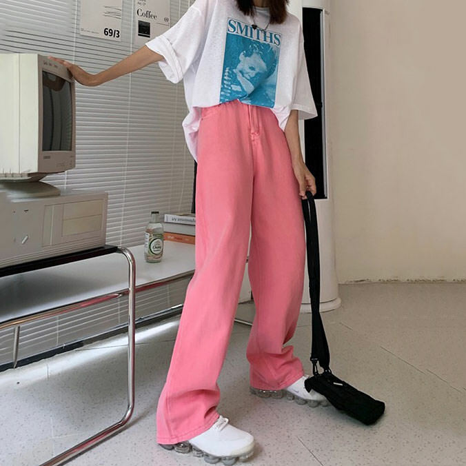 Skater Girl Aesthetic Wide Neon Jeans | Y2K Outfits for Women