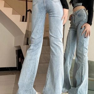 Skywave Stitch Flare Jeans - Trendy Y2K Outfits for Women & Girls