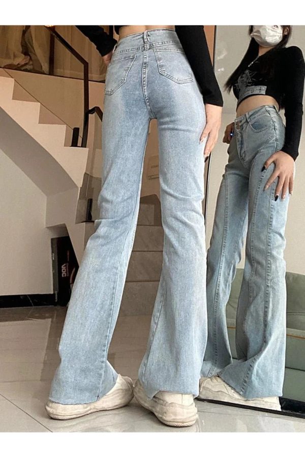 Skywave Stitch Flare Jeans - Trendy Y2K Outfits for Women & Girls