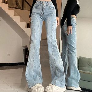 Skywave Stitch Flare Jeans - Trendy Y2K Outfits for Women & Girls