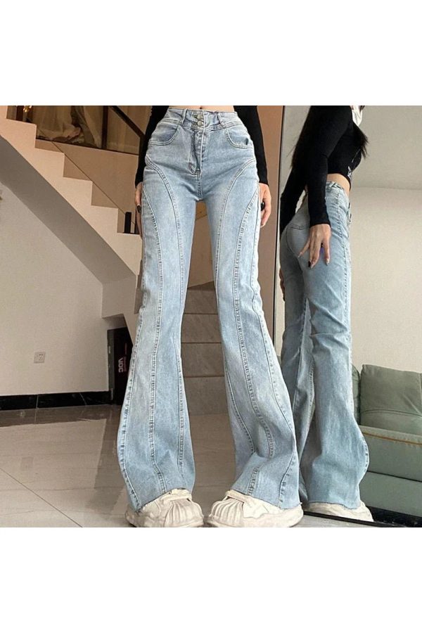 Skywave Stitch Flare Jeans - Trendy Y2K Outfits for Women & Girls