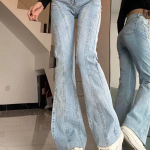 Skywave Stitch Flare Jeans - Trendy Y2K Outfits for Women & Girls