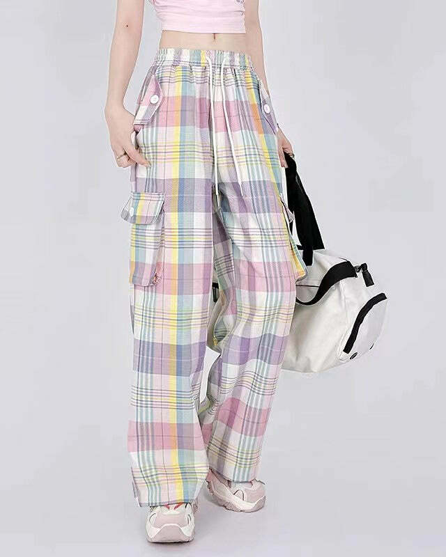 Soft Girl Plaid Cargo Pants - Trendy Y2K Outfits for Women & Girls