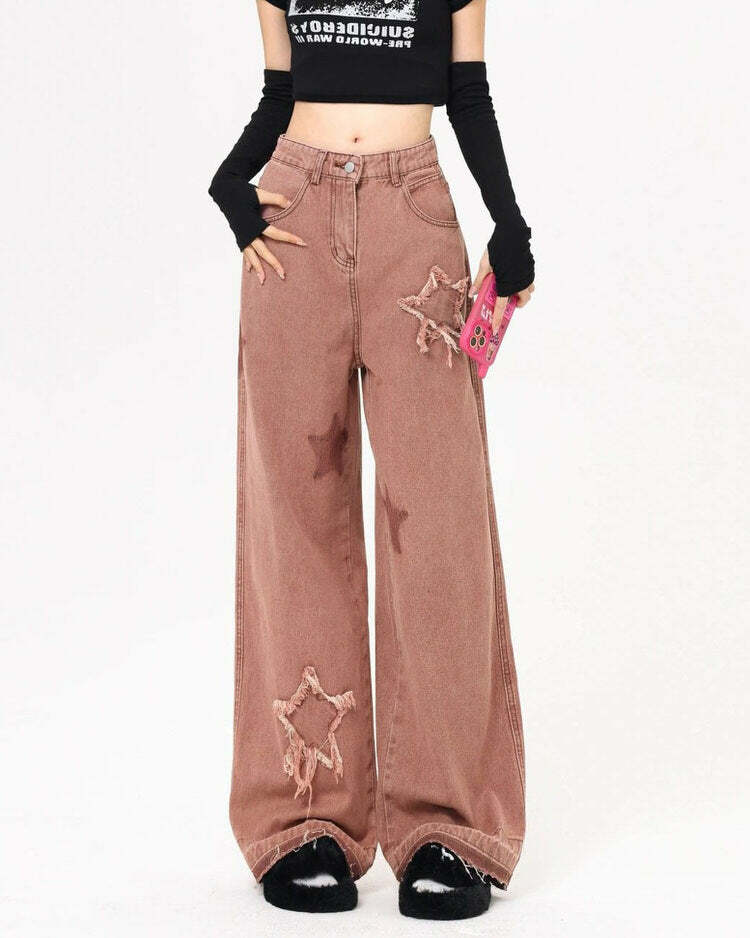 Star Aesthetic Pink Jeans - Trendy Y2K Outfits for Women & Girls