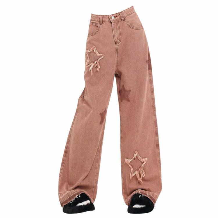 Star Aesthetic Pink Jeans - Trendy Y2K Outfits for Women & Girls