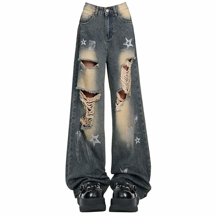 Star Girl Distressed Jeans - Trendy Y2K Outfits for Women & Girls