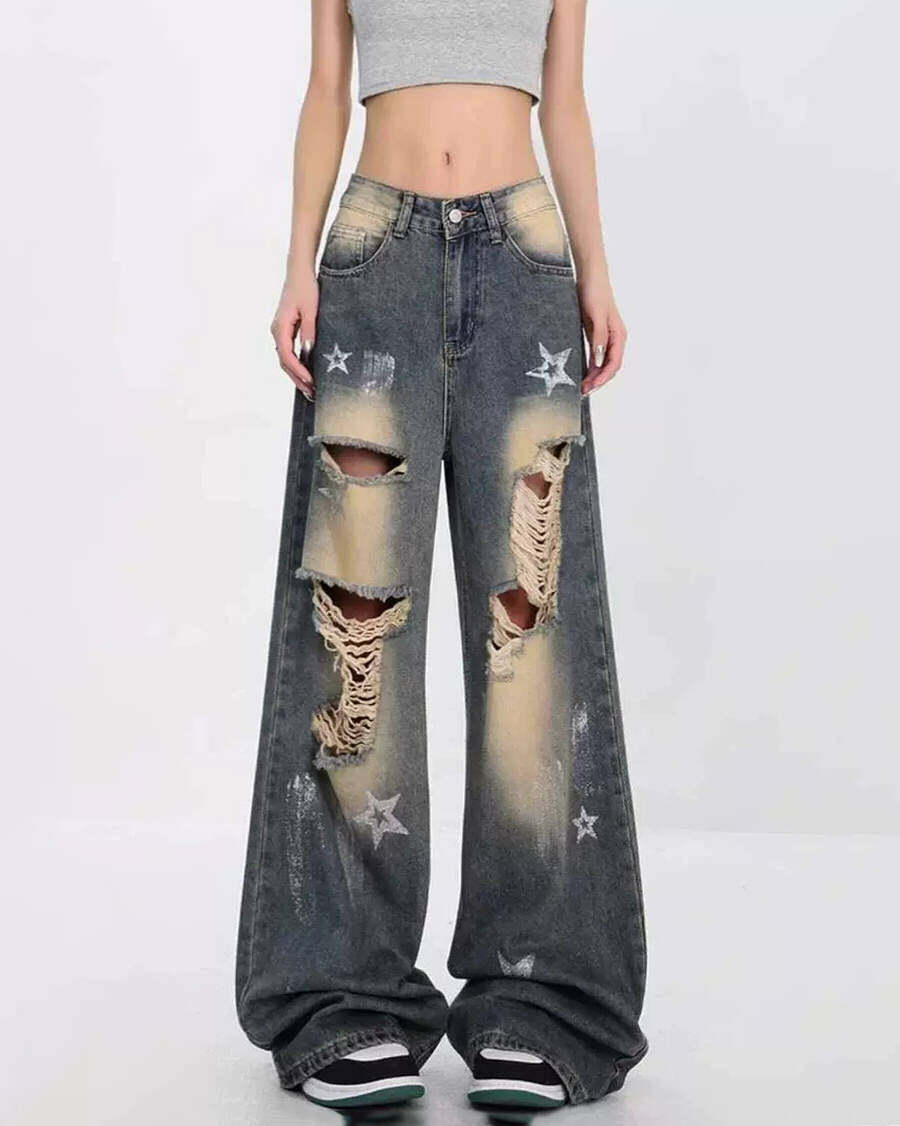 Star Girl Distressed Jeans - Trendy Y2K Outfits for Women & Girls