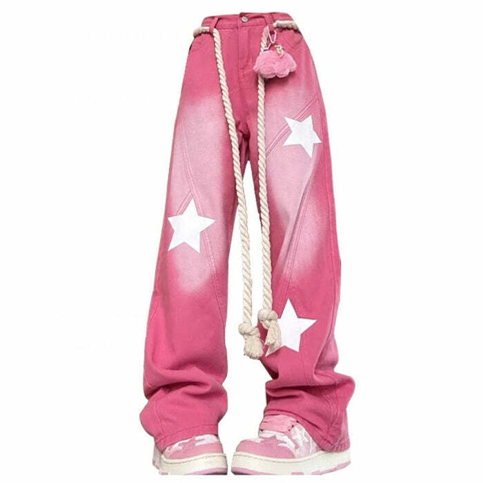 Star Print Y2K Pink Jeans - Trendy Y2K Outfits for Women & Girls