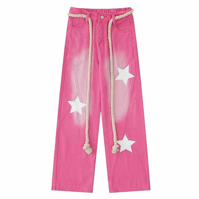 Star Print Y2K Pink Jeans - Trendy Y2K Outfits for Women & Girls