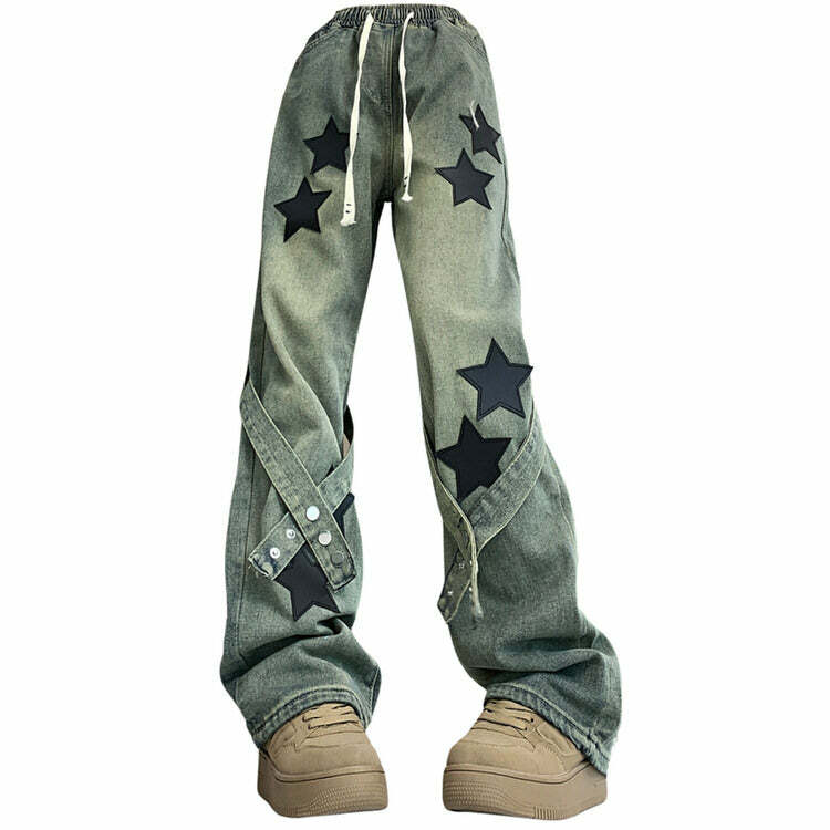 Stargirl Aesthetic Star Patch Jeans - Trendy Y2K Outfits for Women