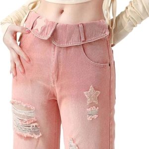 Starry Pink Distressed Jeans - Trendy Y2K Outfits for Women