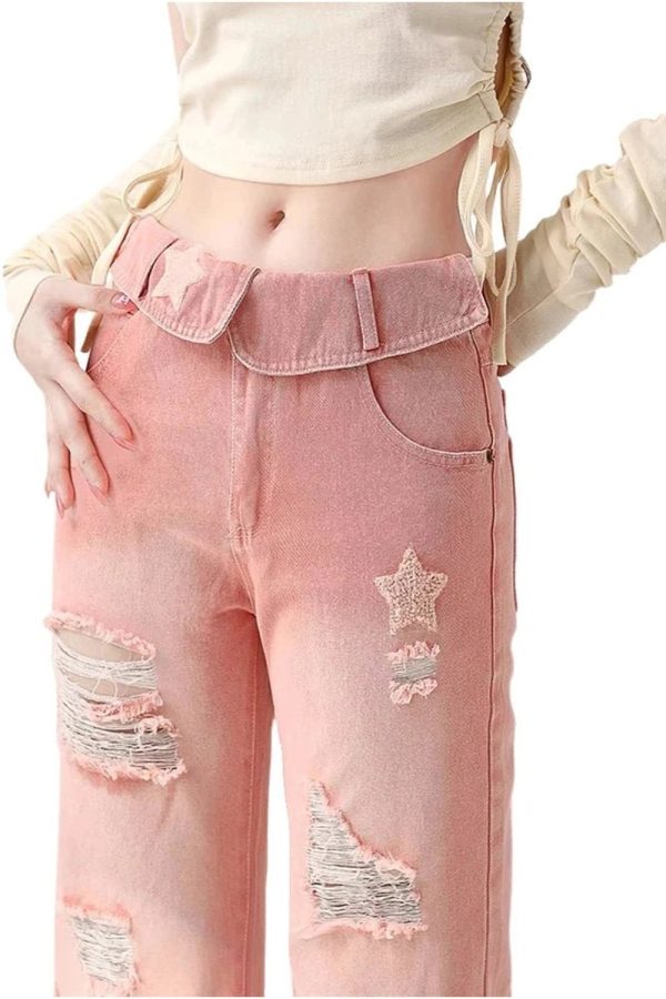 Starry Pink Distressed Jeans - Trendy Y2K Outfits for Women