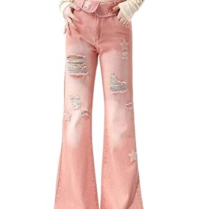 Starry Pink Distressed Jeans - Trendy Y2K Outfits for Women