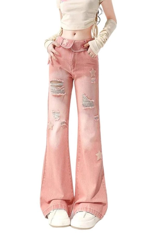 Starry Pink Distressed Jeans - Trendy Y2K Outfits for Women