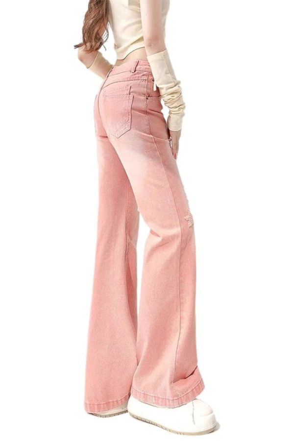 Starry Pink Distressed Jeans - Trendy Y2K Outfits for Women