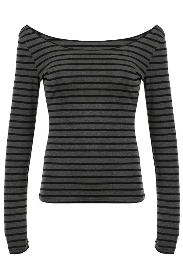 Striped Off-Shoulder Knit Top - Trendy Y2K Outfits for Women