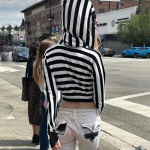 Striped Shadow Crop Hoodie - Trendy Y2K Outfits for Women & Girls