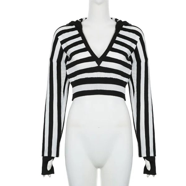 Striped Shadow Crop Hoodie - Trendy Y2K Outfits for Women & Girls