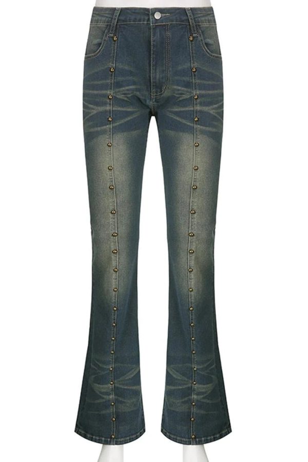 Studded Midnight Flare Jeans - Trendy Y2K Outfits for Women