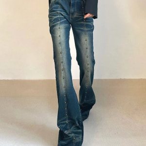 Studded Midnight Flare Jeans - Trendy Y2K Outfits for Women