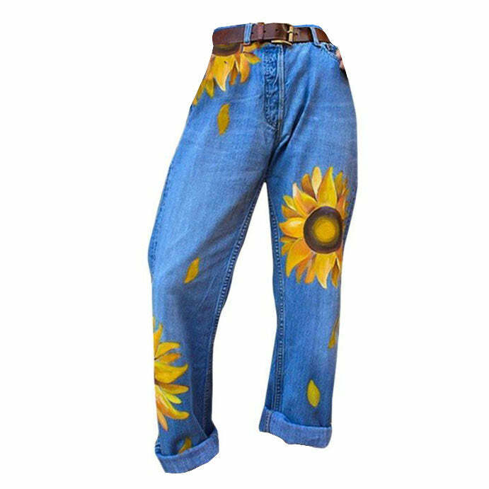 Sunflowers Mom Jeans - Trendy Y2K Outfits for Women & Girls