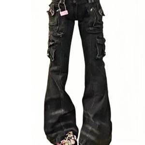 Utility Cargo Flare Jeans - Trendy Y2K Outfits for Women & Girls