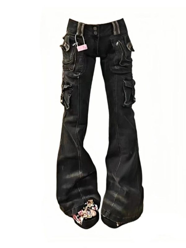 Utility Cargo Flare Jeans - Trendy Y2K Outfits for Women & Girls