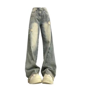 Vintage Fade Distressed Wide-Leg Jeans - Y2K Outfits for Women