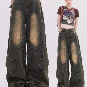 Vintage Fade Patchwork Jeans - Y2K Outfits for Women, Cute & Aesthetic