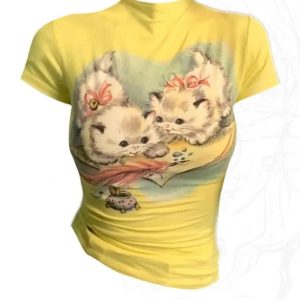 Vintage Kitten Graphic Top | Y2K Outfits Women, Cute & Aesthetic Styles