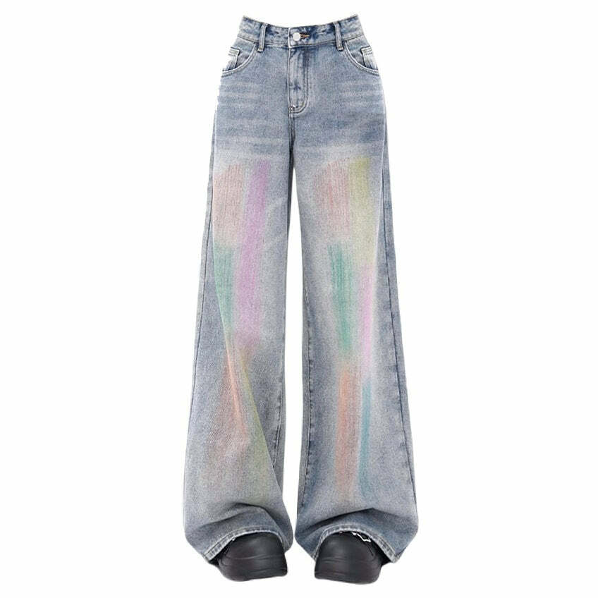 Vintage Style Brush Strokes Jeans - Y2K Outfits for Women, Cute & Aesthetic