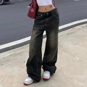 Vintage Washed Baggy Jeans - Y2K Outfits for Women, Cute & Aesthetic