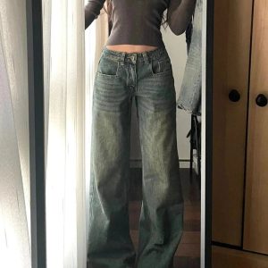 Vintage Washed Wide-Leg Jeans - Y2K Outfits for Women, Cute & Aesthetic